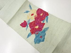 アンティーク　手織り真綿紬椿模様織出し名古屋帯